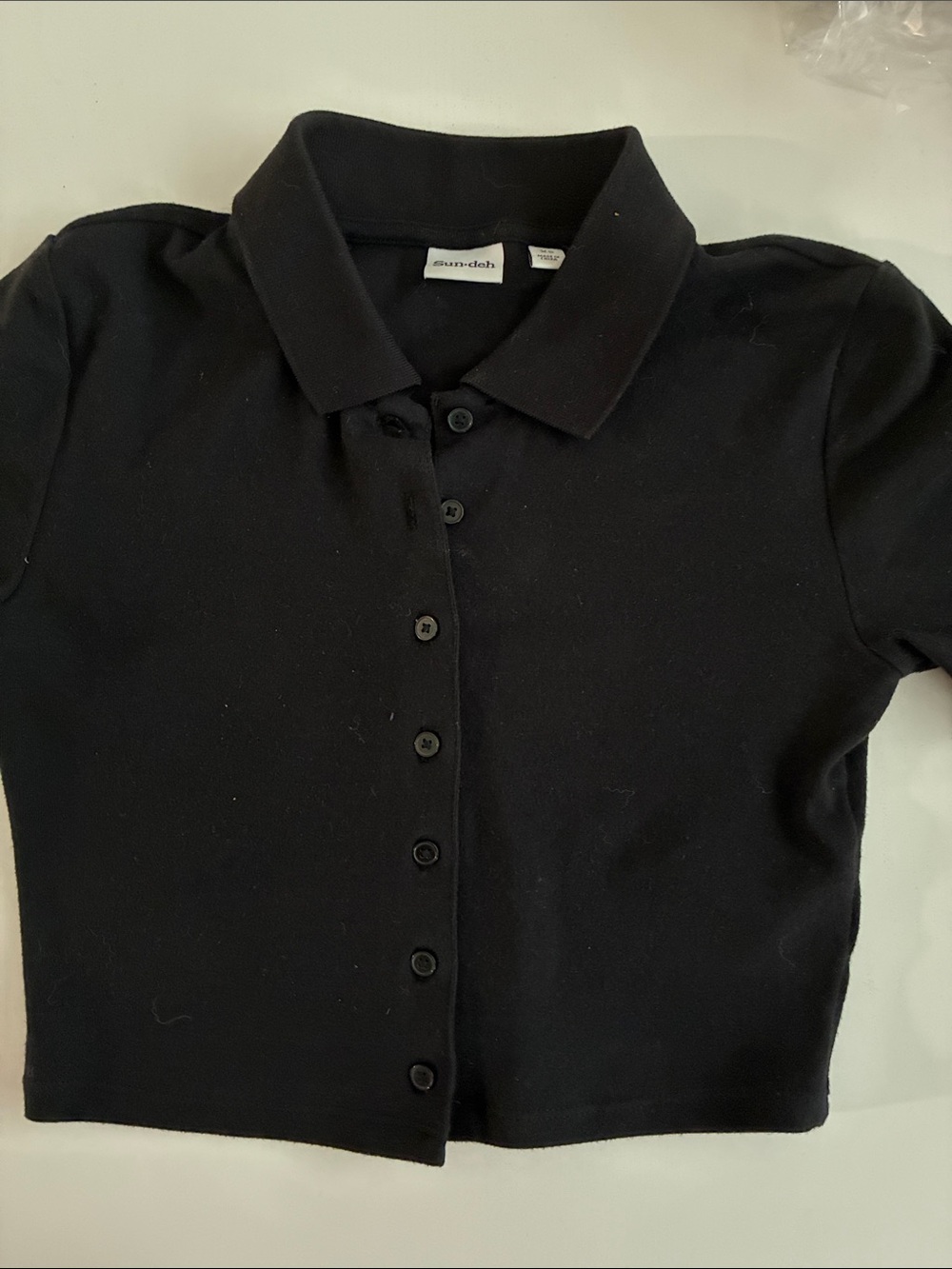 Sun-deh Black Button-Front Polo Crop Shirt